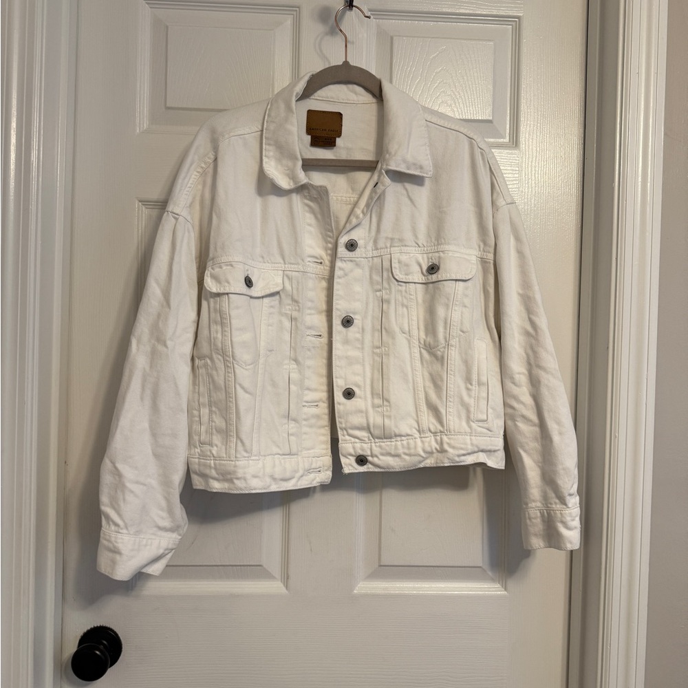 American Eagle Outfitters White Oversized Denim Jacket
